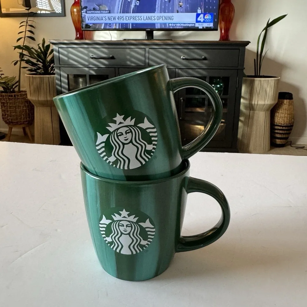 Starbucks 2022 Coffee Mugs Set Of 2 Marbled Green 15 oz Grande Ceramic Mermaid